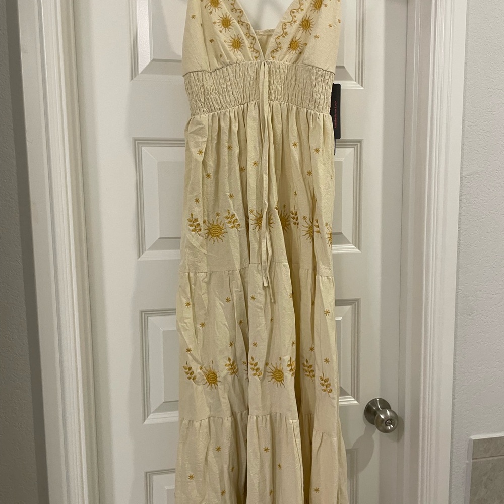 Elegant Cream and Gold Embroidered Maxi Dress